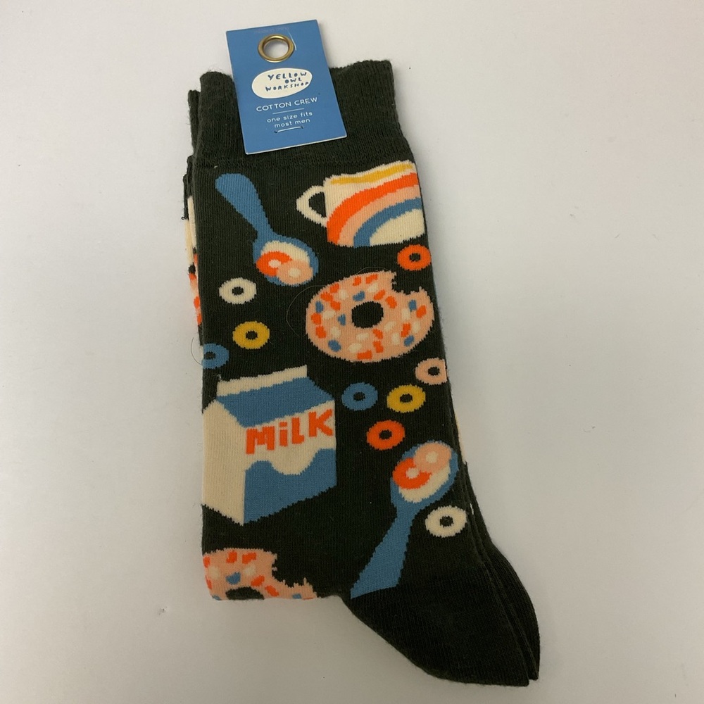 YELLOW OWL WORKSHOP MENS NOVELTY SOCKS BREAKFAST OS NWT